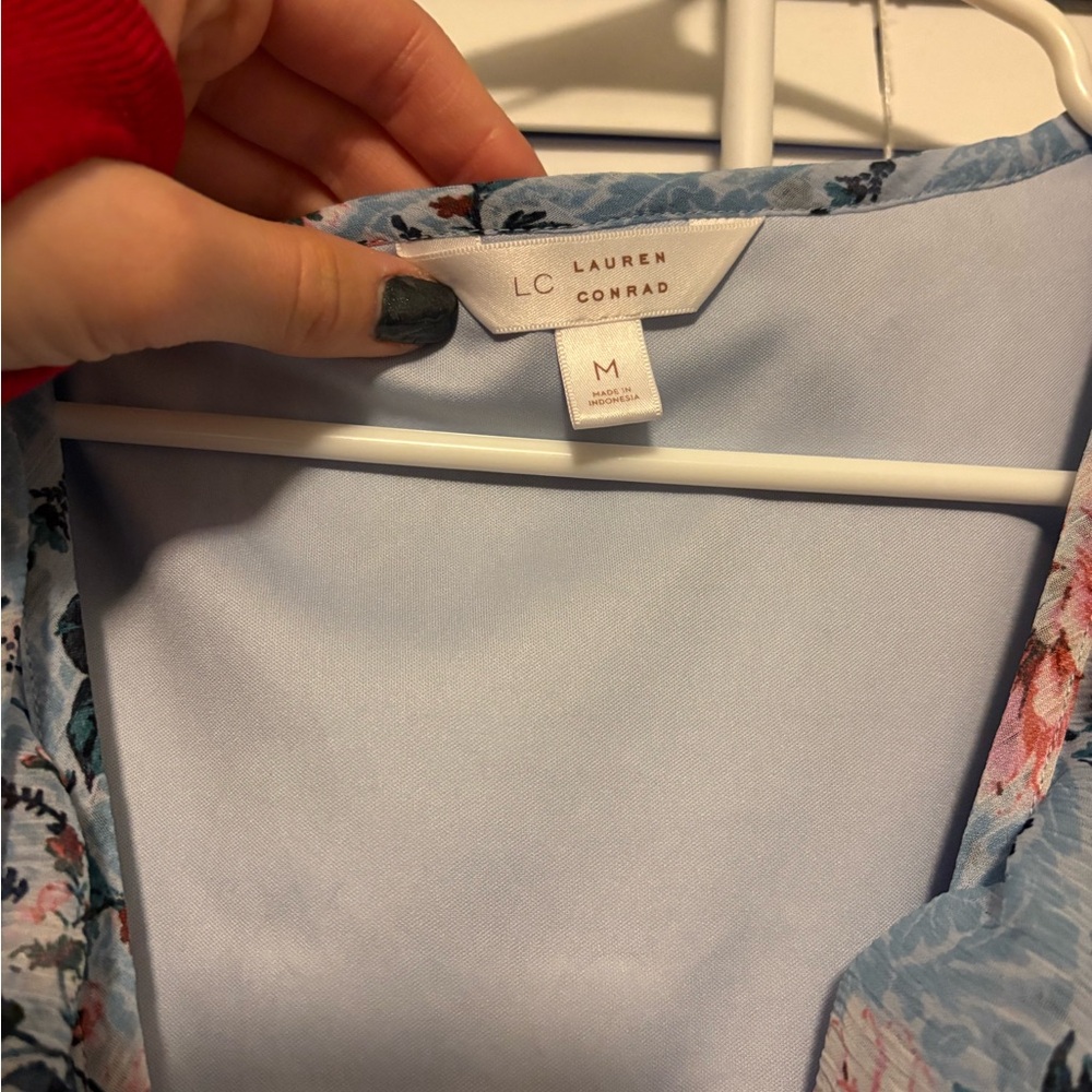 LC Lauren Conrad Blue and Pink Floral Long Sleeve Dress - Picture 3 of 4